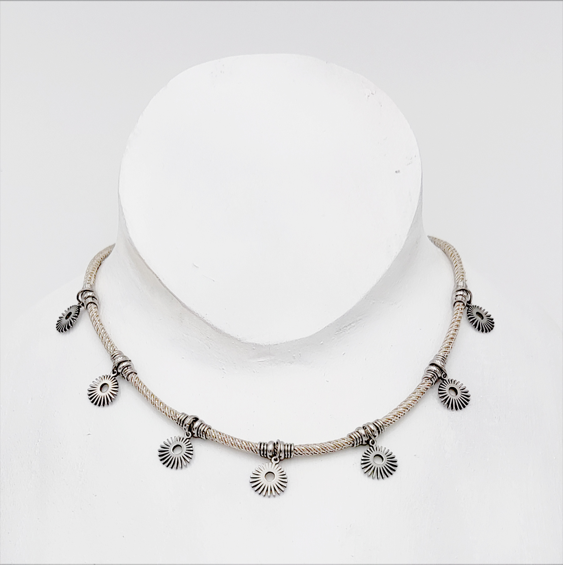 Mybiza Handmade – Cordón Destello 3 en 1 Mujer Ibiza Milano Blanco/Plateado | Pulsera, Colgante y Tobillera | Joyería y Complementos