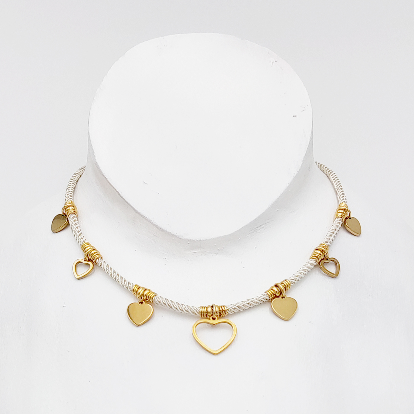 Mybiza Handmade – Cordón Corazón 3 en 1 Mujer Ibiza Milano Blanco/Dorado | Pulsera, Colgante y Tobillera | Joyería y Complementos