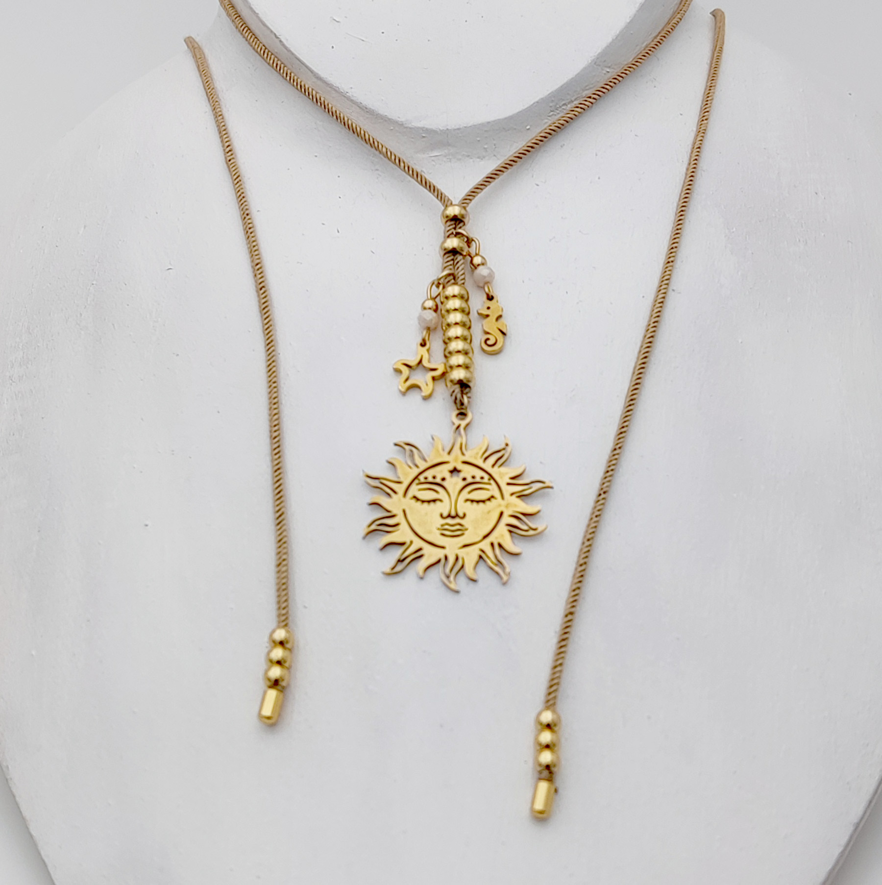 Mybiza Handmade– Collar SUNSET Mujer Milano Dorado (Estrella en Aro) | Gargantilla Ajustable | Diseño 100% Ibiza