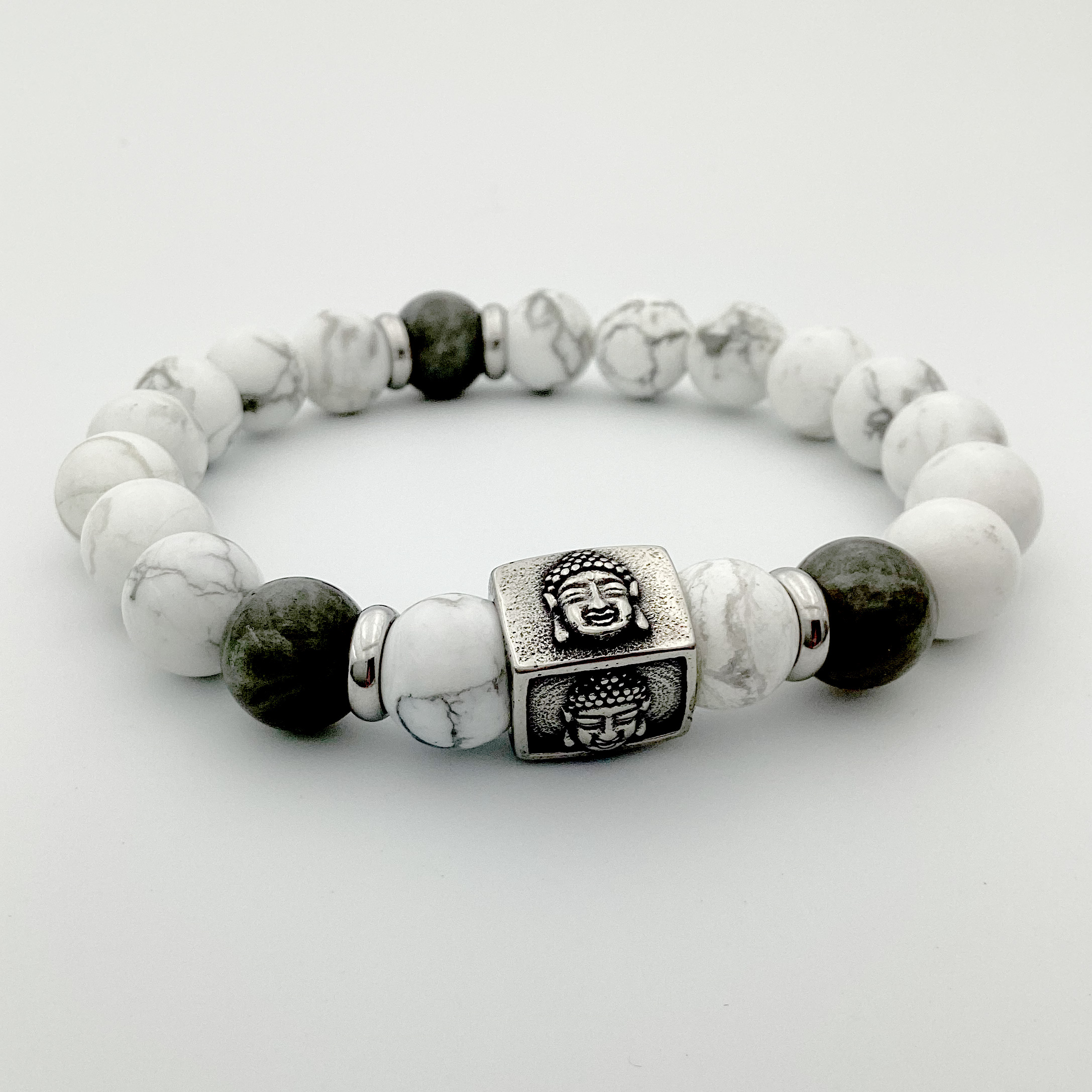 Mybiza Handmade Pulsera Hombre Buda Howlita Benirrás 10MM