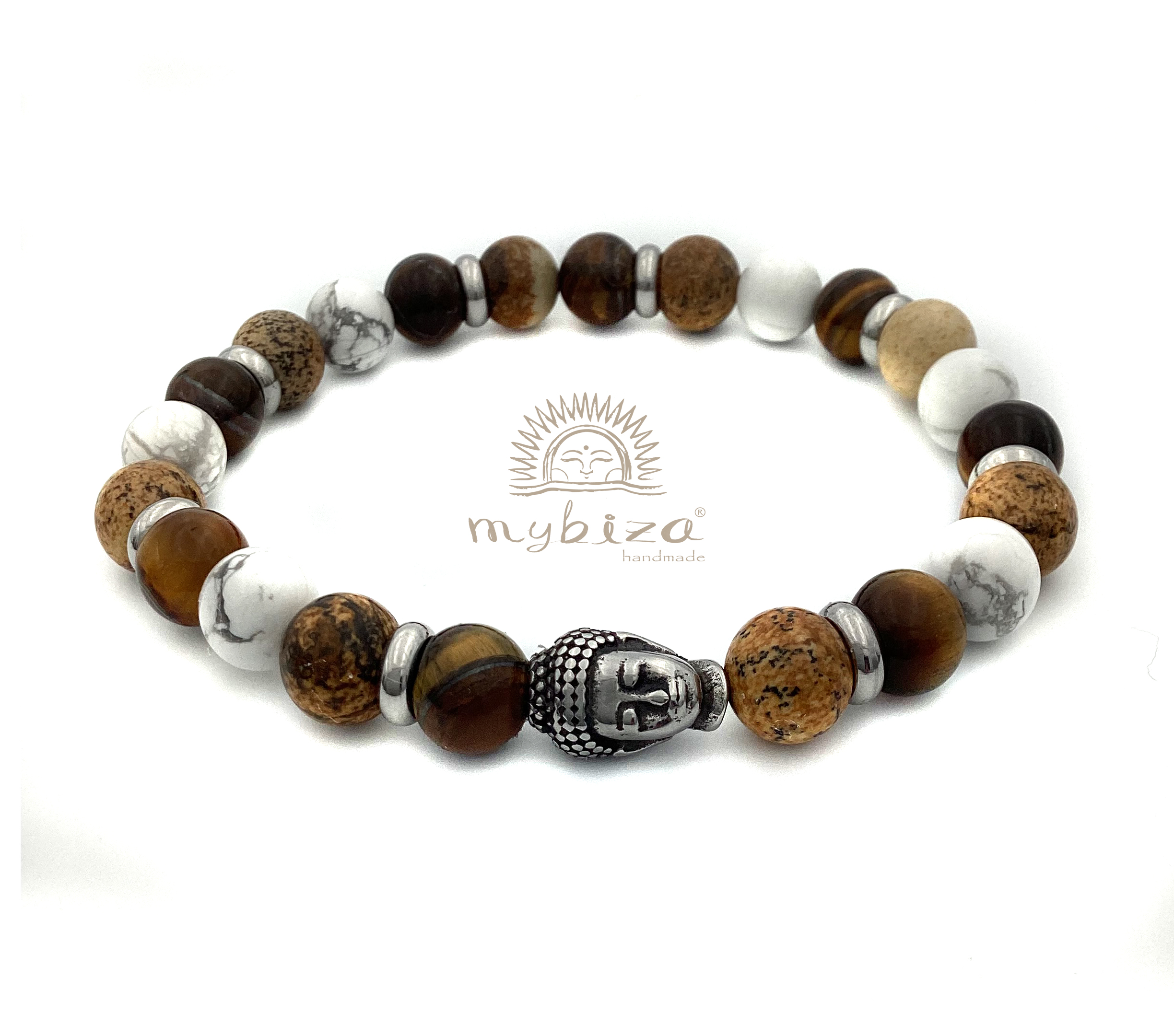 Mybiza Handmade Pulsera Piedras 8MM Howlita Blanco