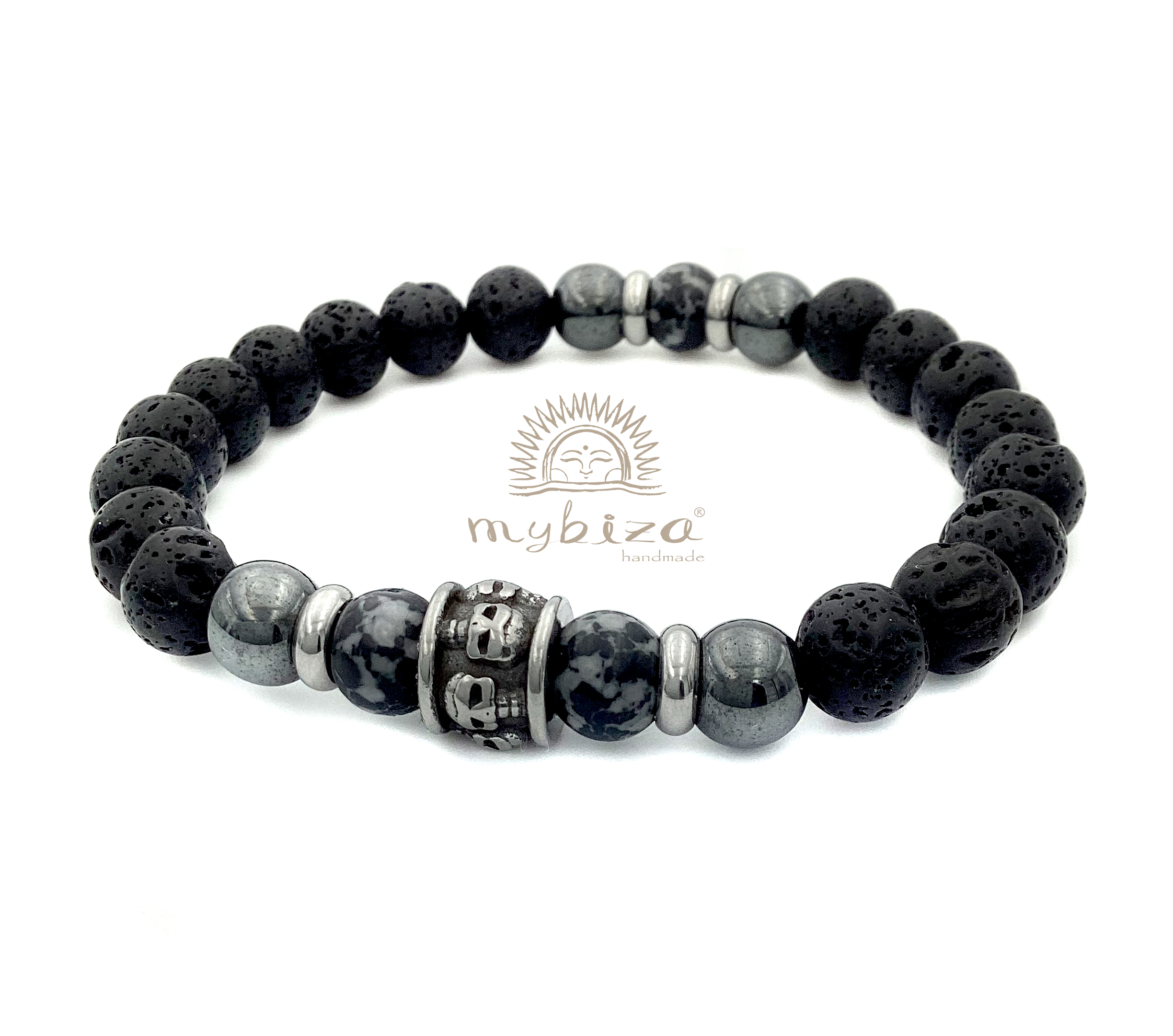 Mybiza Handmade Pulsera Hombre Skull Obsidiana 8MM