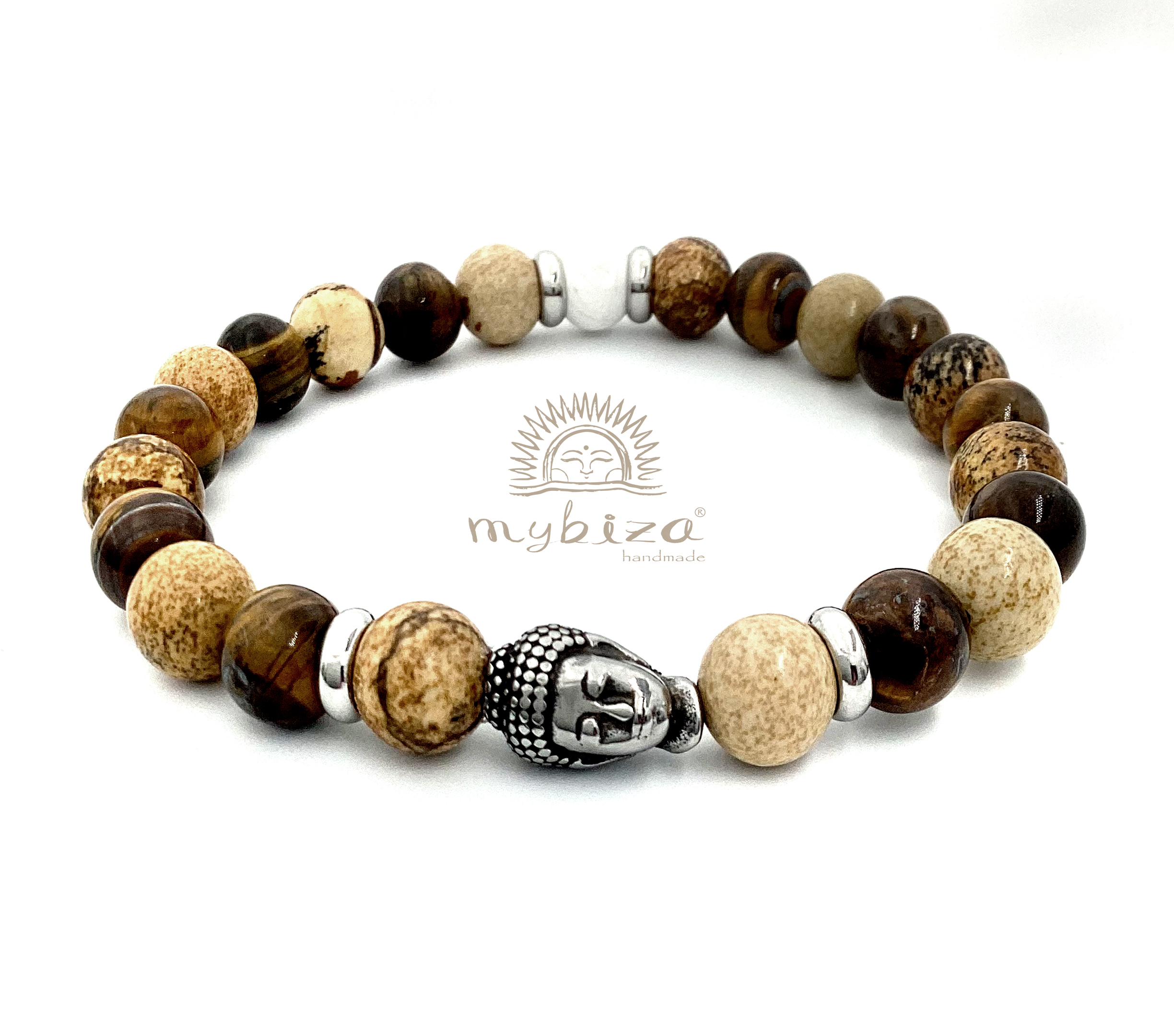 Mybiza HandmadePulsera Hombre Buda Jaspe 8MM
