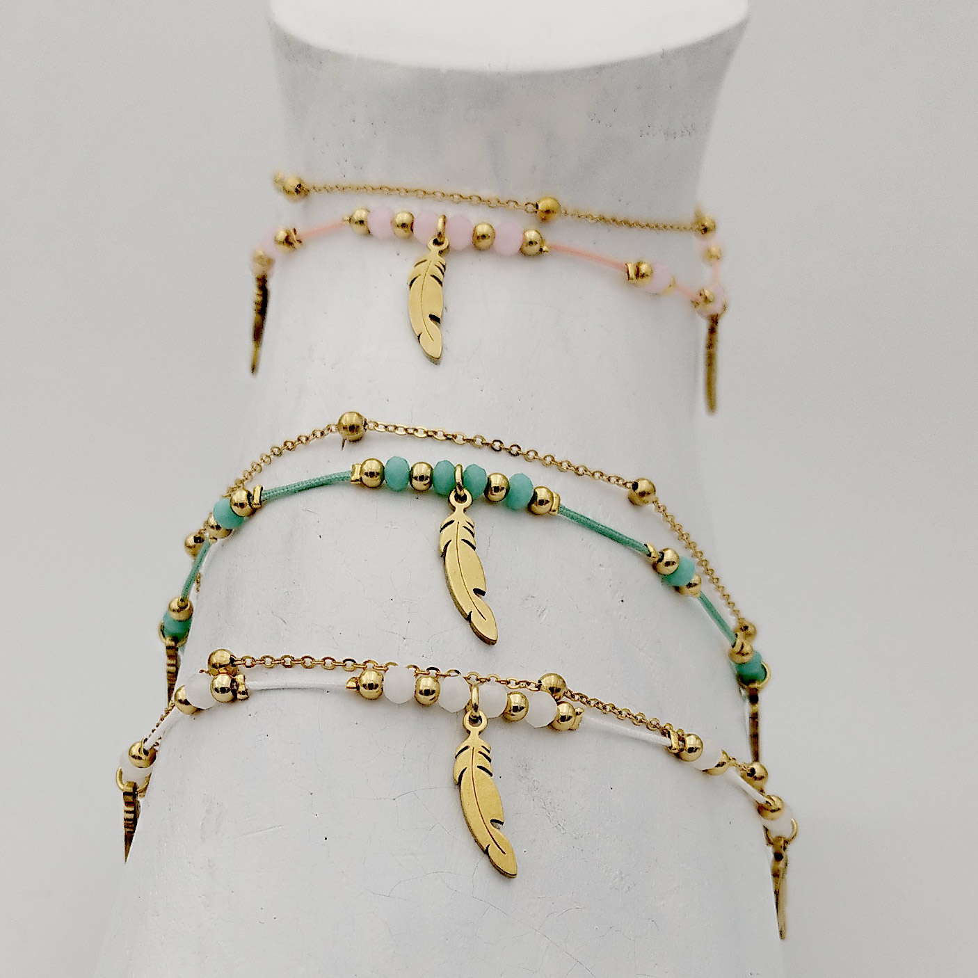 Mybiza Handmade– Tobillera Doble Pluma | Diseño 100% Ibiza